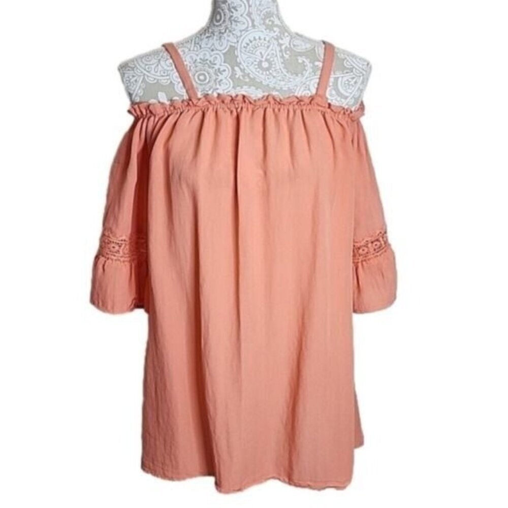 Sophie Rue Boho 3/4 Sleeve Coral Cold Shoulder Tunic Top Women's Medium